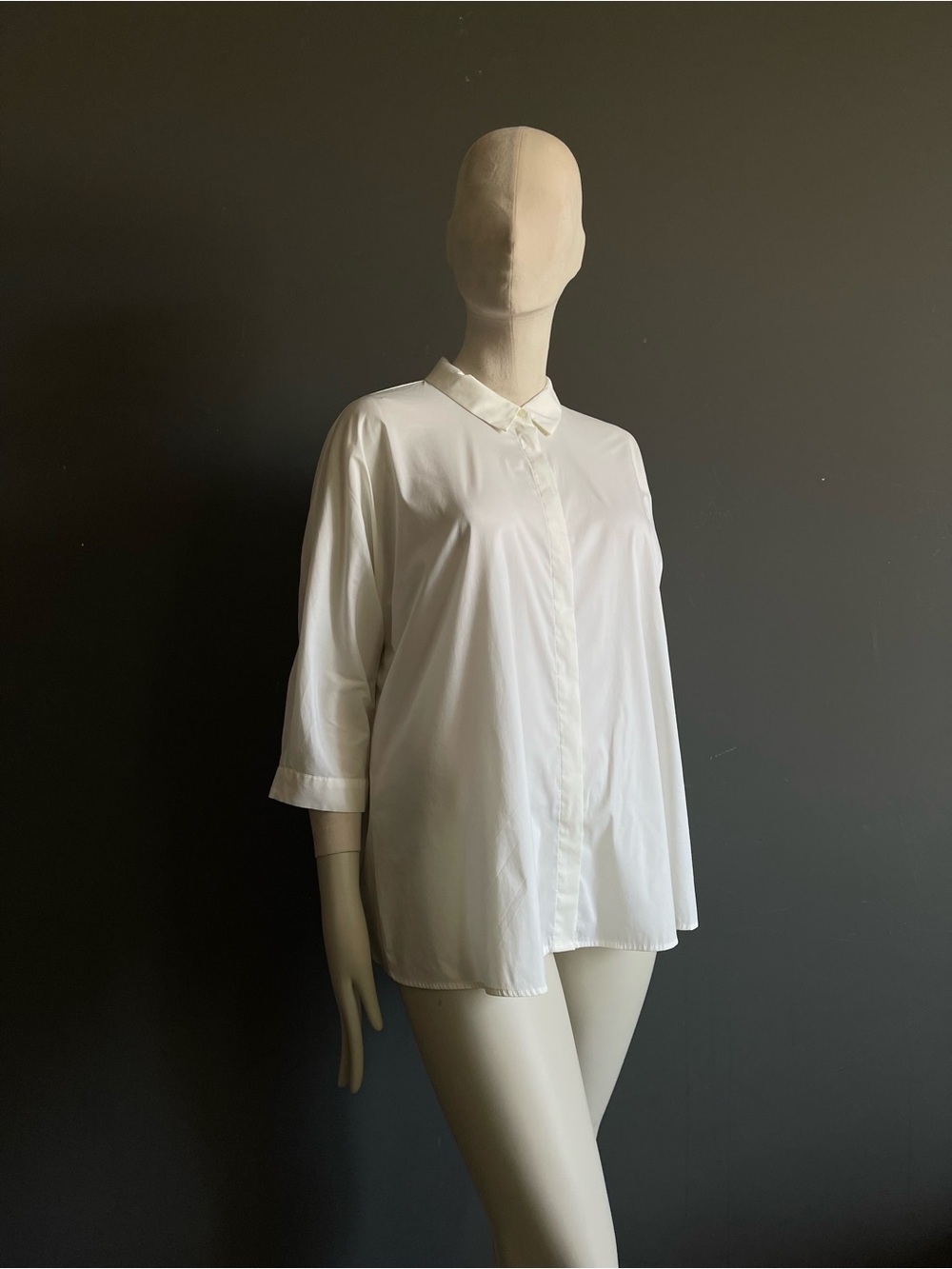 Alfani White Cotton Nylon Architectural Swing Shirt Blouse Quiet Luxury Size 14